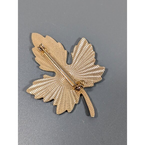 Vintage Guilloche Enamel Red Maple Leaf Pin Brooch Fall Autumn - Picture 4 of 8